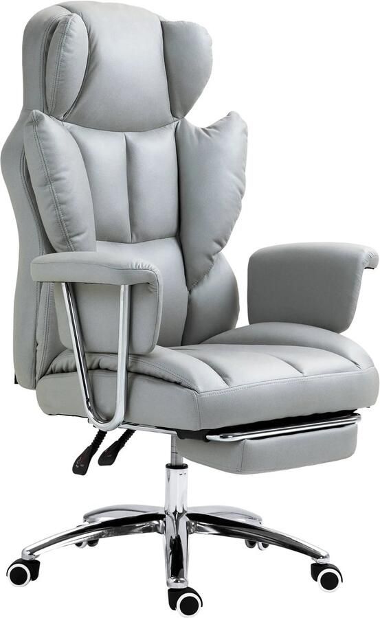 TRUUSK Bureaustoel Met Ligfunctie Ergonomische Bureaustoel In Hoogte Verstelbare Draaistoel Met Voetensteun Gevoerd Tot 120 Kg Belastbaar Voor Kantoor Studeerkamer Lichtgrijs