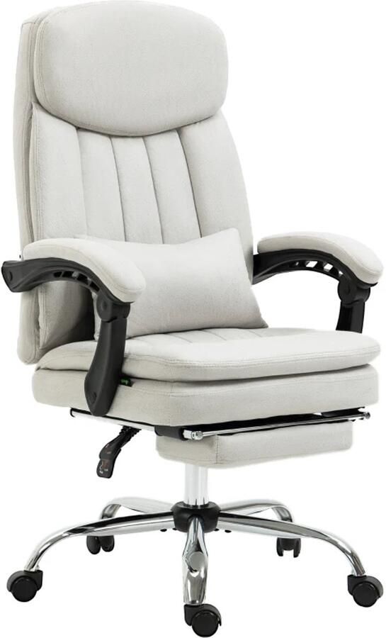 TRUUSK Bureaustoel met Massage- en Verwarmingsfunctie Ergonomisch Design Verstelbaar 66x67x110-118cm Crèmewit