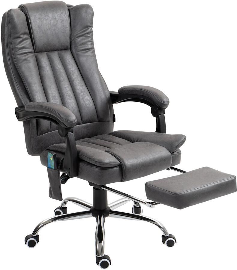 TRUUSK Bureaustoel met Massage- en Verwarmingsfunctie Hoogte Verstelbaar Uitschuifbare Voetensteun Ergonomisch Grijs 62