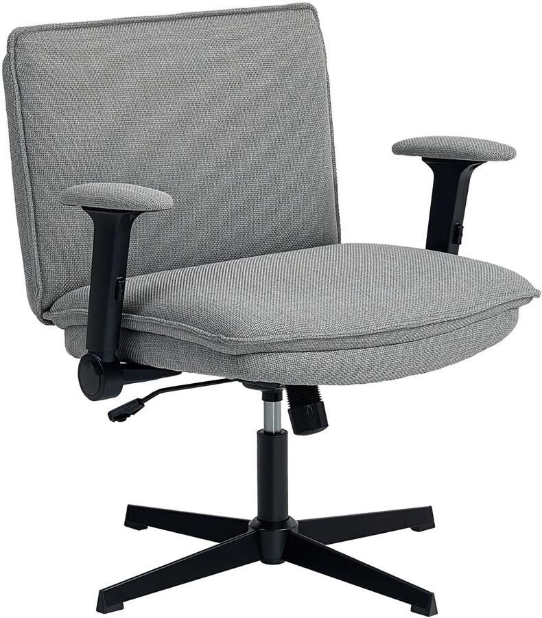 TRUUSK Bureaustoel Met Opklapbare Armleuningen Brede Bureaustoel In Linnenlook In Hoogte Verstelbaar Stalen Basis Grijs