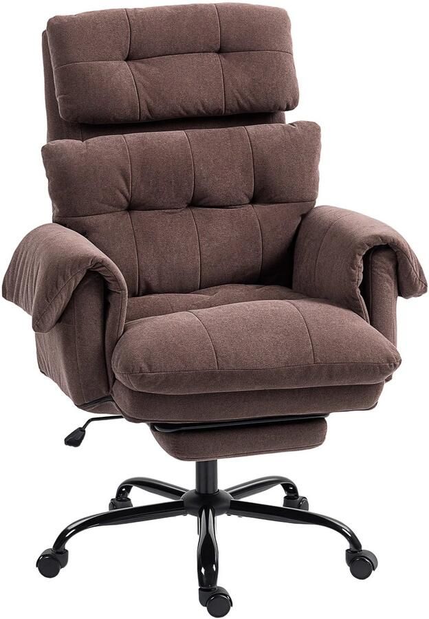 TRUUSK Bureaustoel Met Verstelbare Rugleuning Rolbare Gestoffeerde Stoel Gestoffeerde Fauteuil In Hoogte Verstelbaar Staal Bruin