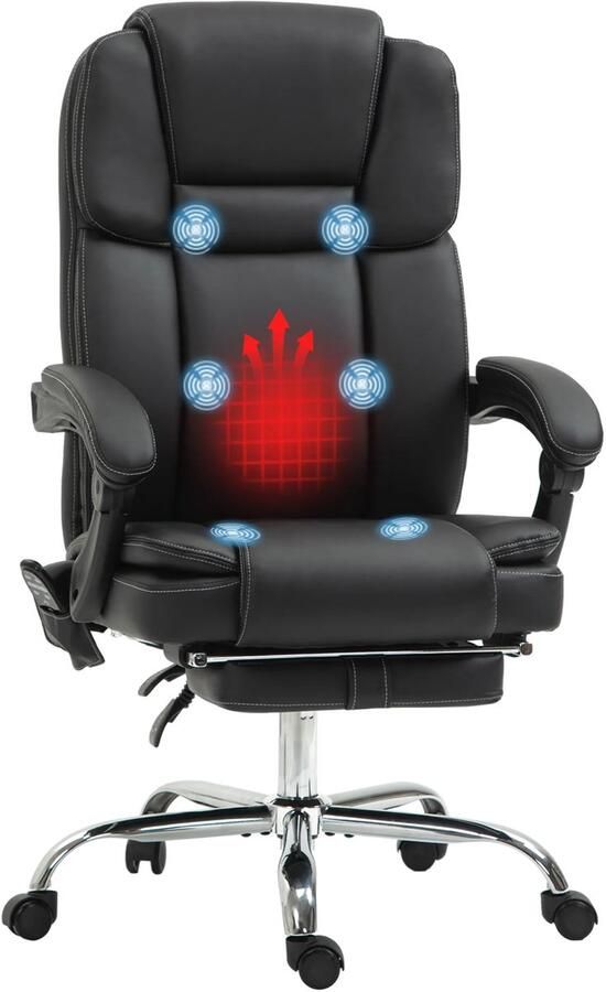 TRUUSK Bureaustoel Met Vibratiemassage Ergonomisch Verwarming Ligfunctie Hoogte Verstelbaar Met Voetsteun Zijvak