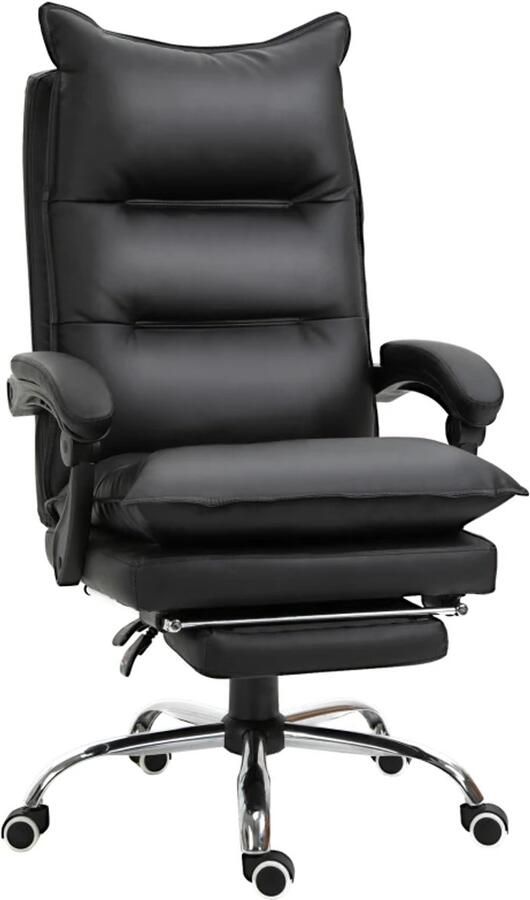 TRUUSK Bureaustoel Met Voetensteun In Hoogte Verstelbaar Rugleuning Kunstleer Zwart 66 x 72 x 122-130 cm