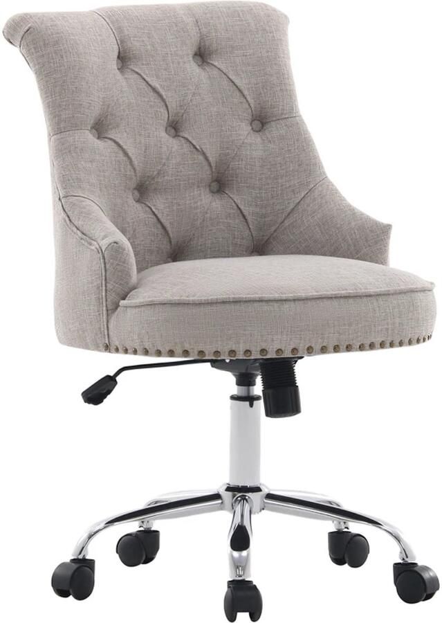 TRUUSK Bureaustoel Op Wielen Gestoffeerd Directiestoel 360° Draaibaar 150 Kg Draagvermogen Hoogte Verstelbaar Linnen