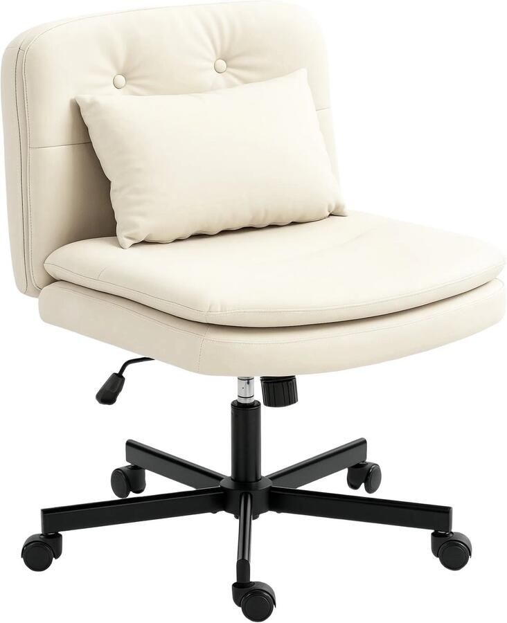 TRUUSK Bureaustoel zonder Armleuningen Kunstlederen Bekleding Wieltjes Extra Kussen Hoogte Verstelbaar Verrijdbaar