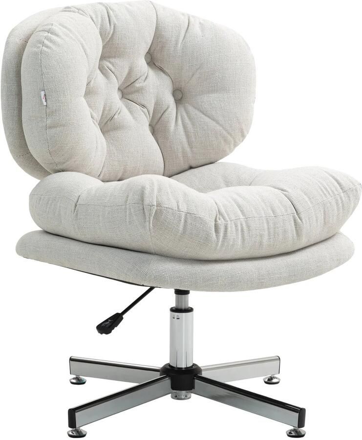 TRUUSK Comfortabele Bureaustoel Zonder Armleuningen Gevoerde Zitting Verstelbare Hoogte Crème Wit