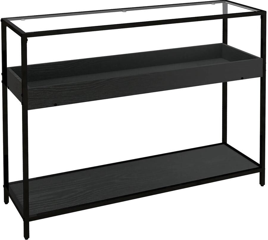 TRUUSK Console Tafel met Glazen Plaat Stalen Frame 2 Planken Schoenenrek Zwart 100x30x78 cm