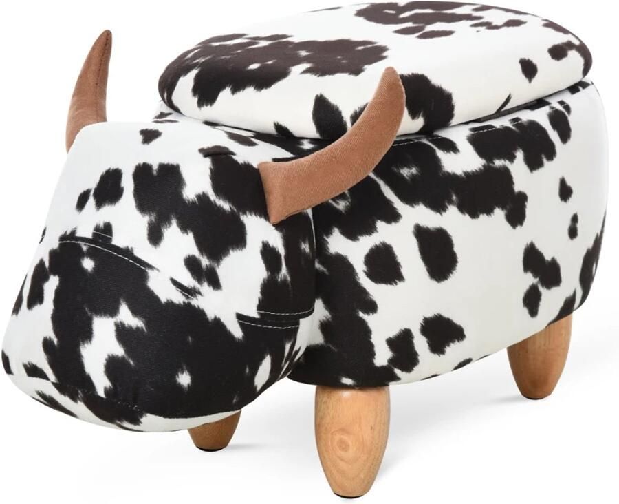 TRUUSK Decoratieve Dierenkruk Gestoffeerd met Opbergruimte Piggy Voetenbank Zwart en Wit 62 x 35 x 36 cm