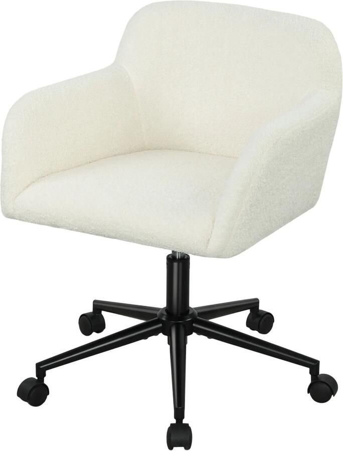 TRUUSK Draaibare Bureaustoel Met Wielen Fleece Stof Schuim In Hoogte Verstelbaar Crèmewit Voor Thuiskantoor