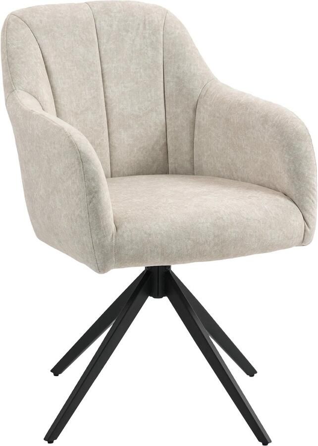 TRUUSK Draaibare Loungefauteuil Gestoffeerd Getuft Velours Look Stalen Poten Voor Woonkamer en Slaapkamer Beige