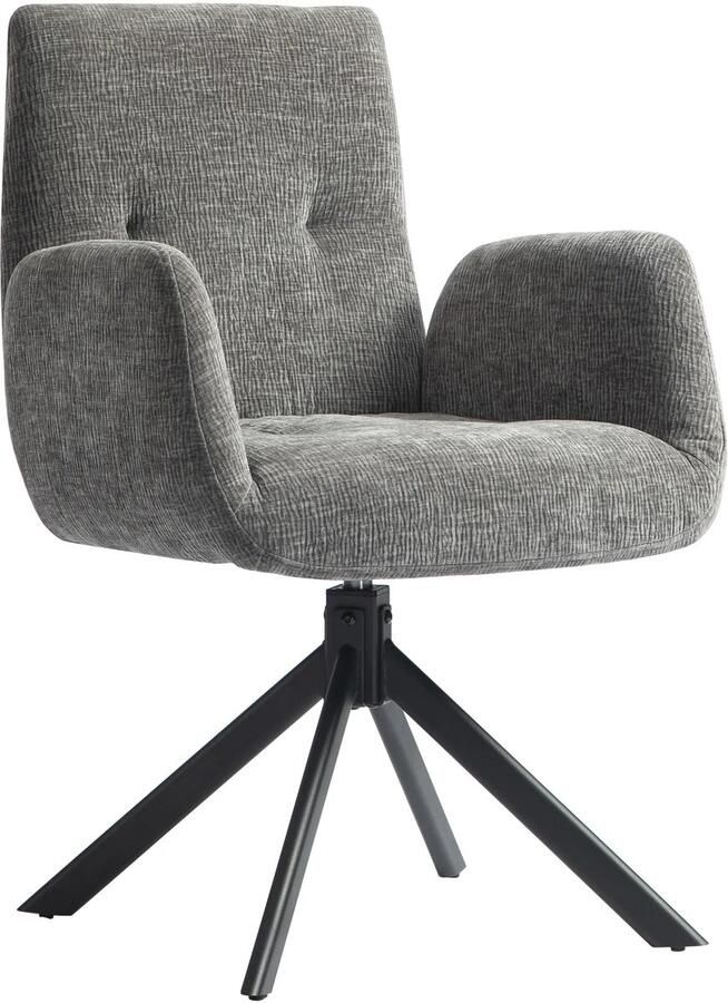 TRUUSK Draaibare Loungestoel met Armleuning Wol-Leinenlook Moderne Gestoffeerde Stoel met Knoopstiksels Stalen Poten Voor