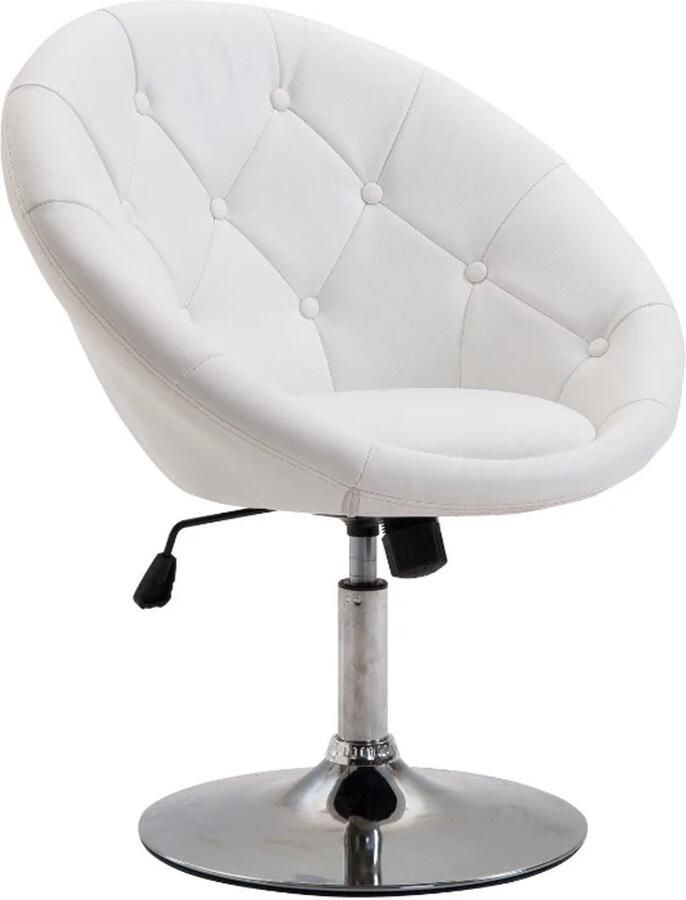 TRUUSK Draaibare Werkkruk Verchroomd In Hoogte Verstelbaar PU + Staal Zwart wit 56x71x78-90cm Wit