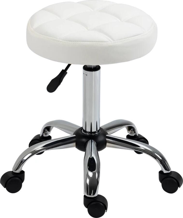 TRUUSK Draaikruk Salonkruk In Hoogte Verstelbaar Kunstleer Gewatteerd Design 35 5 X 48-63 Cm Wit zilver