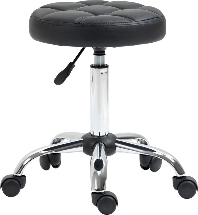 TRUUSK Draaikruk Salonkruk In Hoogte Verstelbaar Kunstleer Gewatteerd Design Zwart zilver