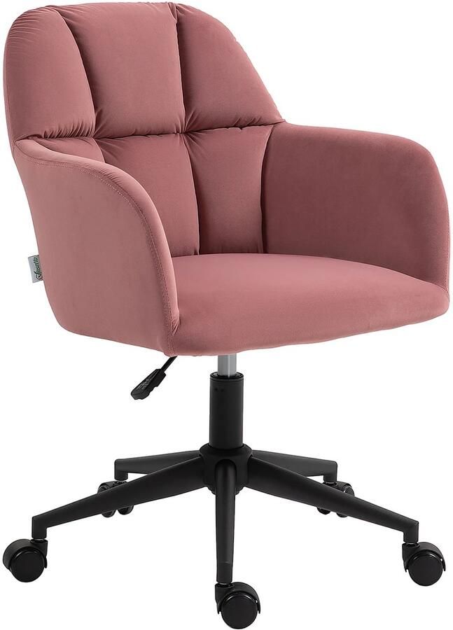 TRUUSK Draaistoel Bureaustoel Modern In Hoogte Verstelbaar Met Armleuning Fluweel Look Tot 120kg Voor Woonkamer & Thuiskantoor Roze