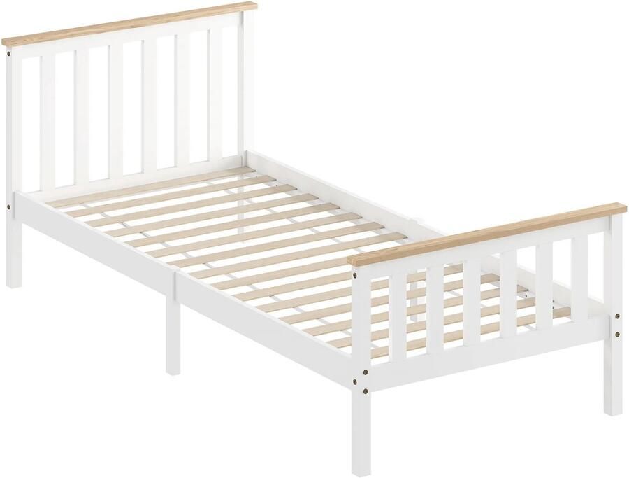 TRUUSK Eenpersoonsbedframe Houten Bedframe Onderste Opbergruimte Natuurhout Wit