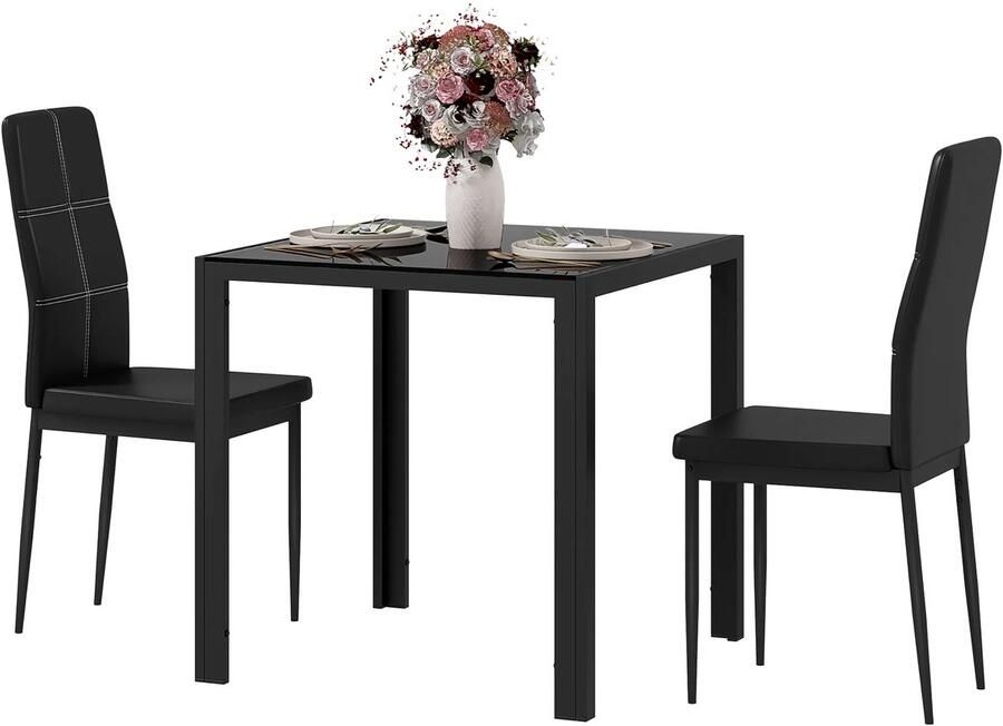 TRUUSK Eetgroep Eettafel en 4 Stoelen Ruimtebesparend Zwart Voor Eetkamer en Keuken