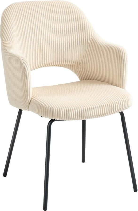 TRUUSK Eetkamerstoel Corduroy Bekleding Schaalvorm Metalen Poten Voetkussens Beige