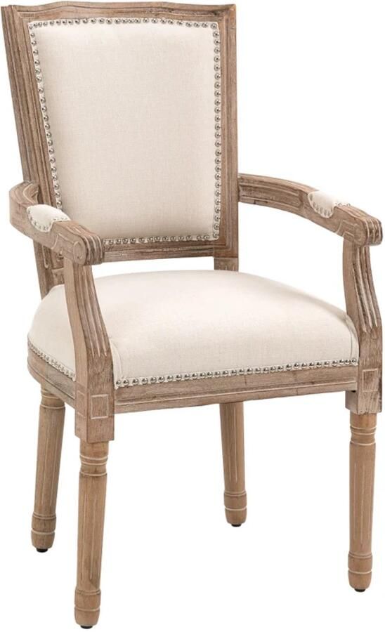 TRUUSK Eetkamerstoel Keukenstoel Klinknageldecor Franse Landhuisstijl Rubberhout Crèmewit 59 X 63 5 X 96cm