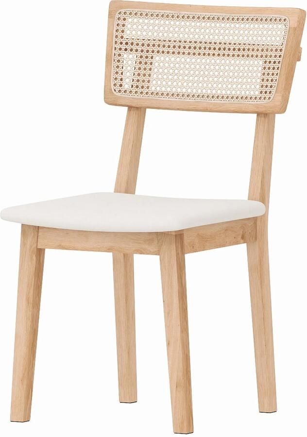 TRUUSK Eetkamerstoel Rattan Rugleuning Kunstlederen Zitting Rubberhout Natuurhout Stijlvol en Comfortabel Voor een