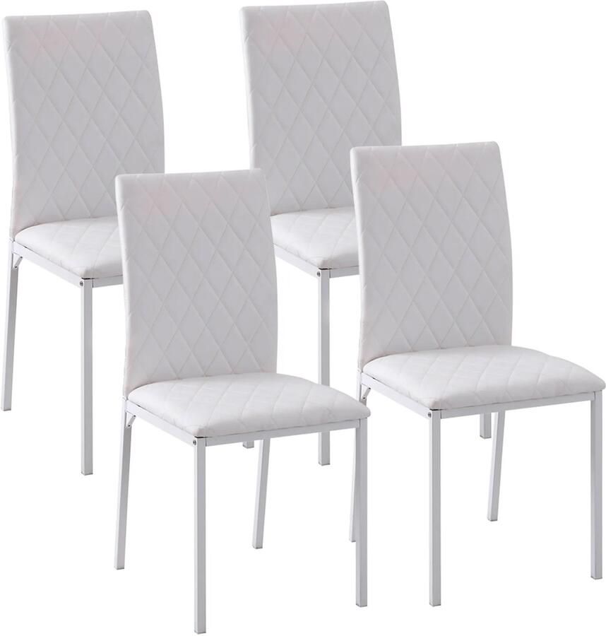 TRUUSK Eetkamerstoelen In Set Van 4 Keukenstoel Met Rugleuning Kunstleer Woonkamerstoel Met Voetkussen Stoelen Gestoffeerde Stoel Met Metalen Poten Voor Eettafel Wit