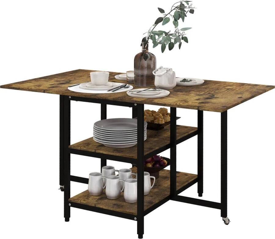 TRUUSK Eettafel Klaptafel Opklapbare Eettafel Industrieel Design 140 Cm X 80 Cm X 75 Cm Bruin + Zwart
