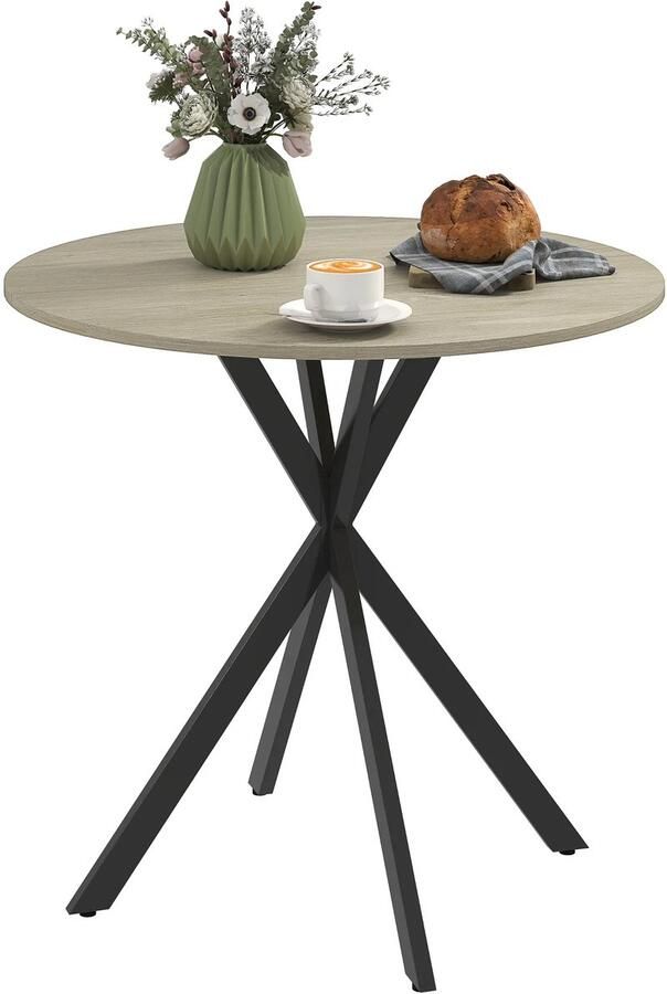 TRUUSK Eettafel Ronde Keukentafel Voor 2 Personen In Industriële Stijl Met Stalen Poten Eetkamertafel Voor Eetkamer Keuken Eiken Ø80 X 75 Cm
