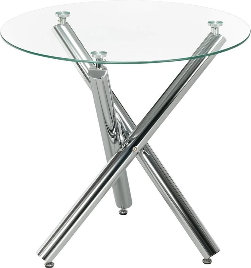 TRUUSK Eettafel van Gehard Glas Randloos Design Stalen Poten 2-4 Zitplaatsen 80x80x74cm