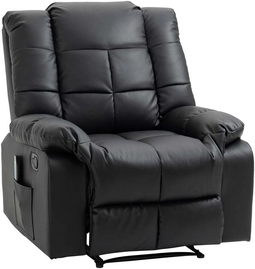 TRUUSK Elektrische Massagestoel Relaxstoel Kunstleer Hout & Staal Zwart 94x99x99 cm Ultiem Comfort