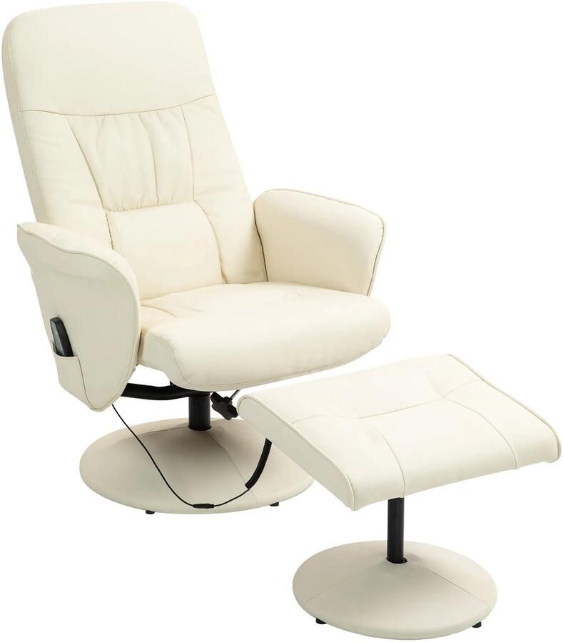 TRUUSK Elektrische Massagestoel Relaxstoel met Voetenbank Ligfunctie 10 Massagepunten Draaibare Televisiestoel