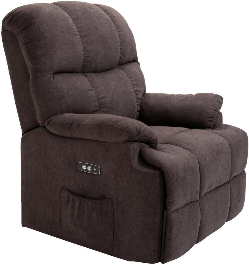 TRUUSK Elektrische Relaxstoel Opsta-hulp Ligfunctie USB-aansluiting Voetensteun Zijvak Donkergrijs