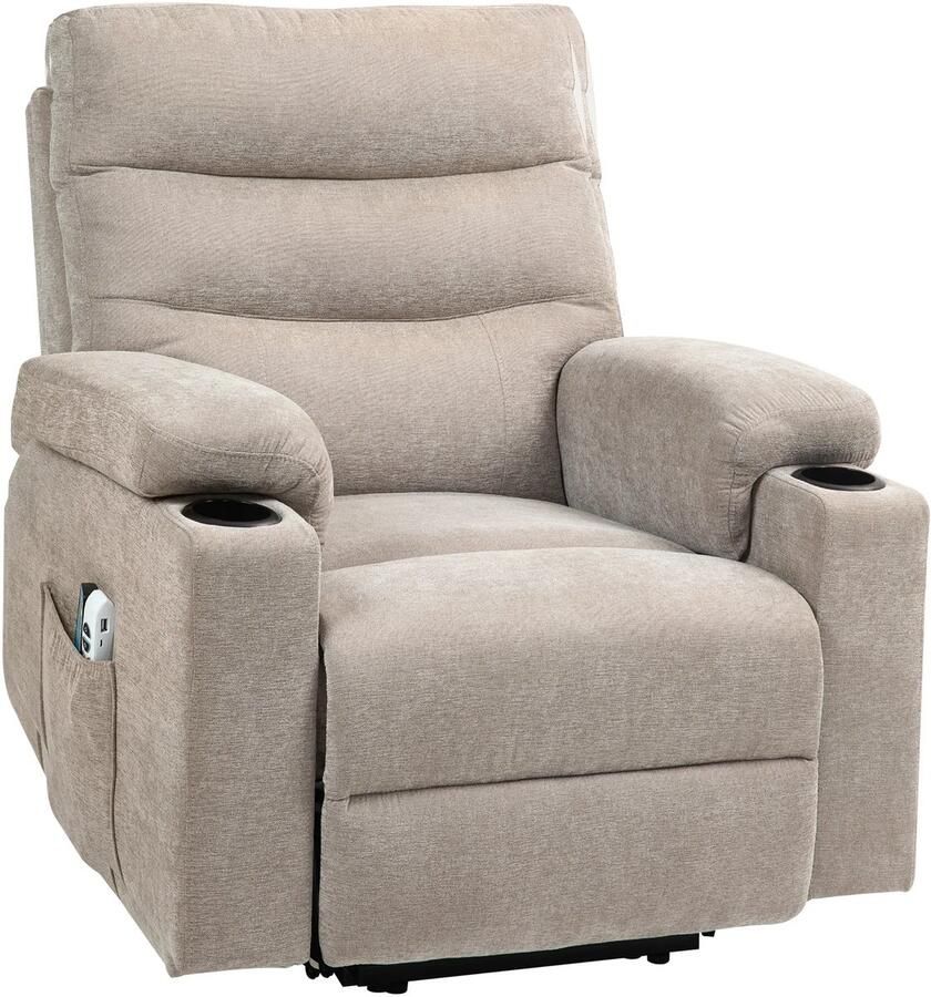 TRUUSK Elektrische Relaxstoel TV-stoel Met Opsta-hulp Vibratiemassage Ligfunctie Voetsteun Lendenwarmte Timer