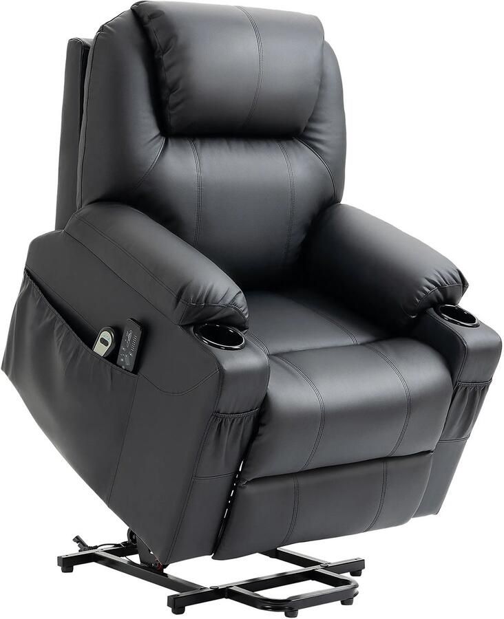 TRUUSK Elektrische Sta-op Massagestoel Met Sta-op Hulp Relaxfunctie TV Stoel Afstandsbediening PU Leer