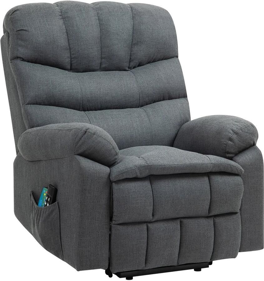 TRUUSK Elektrische Sta-op-stoel met Massagefunctie Gestoffeerd Metaal Grijs