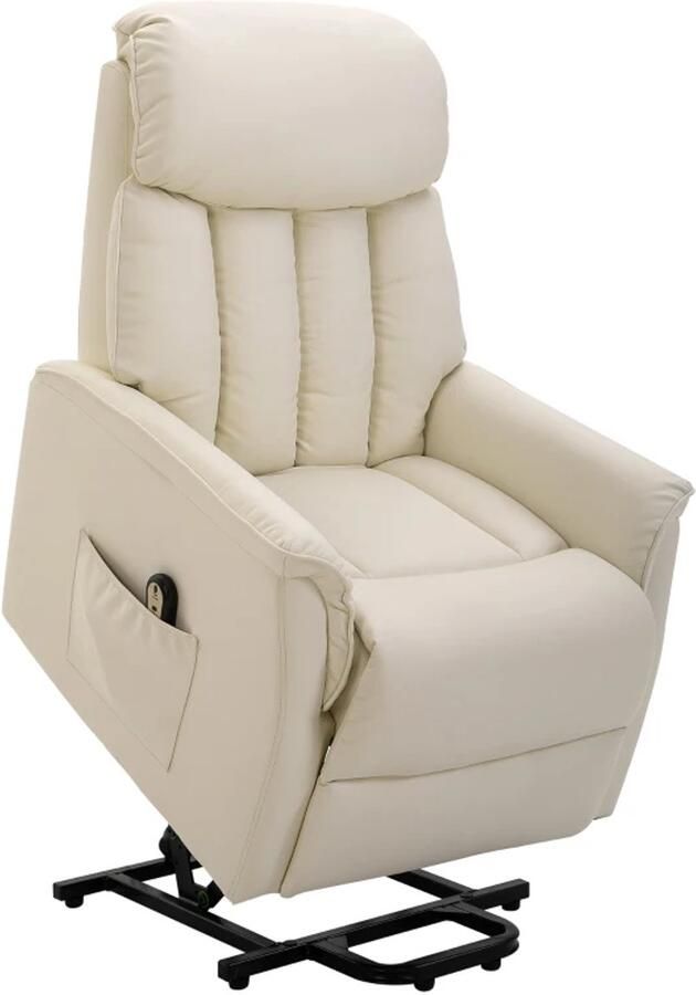 TRUUSK Elektrische Sta-op Stoel Tv-stoel met Ligfunctie Kunstleer Beige 80 x 94 x 104 cm