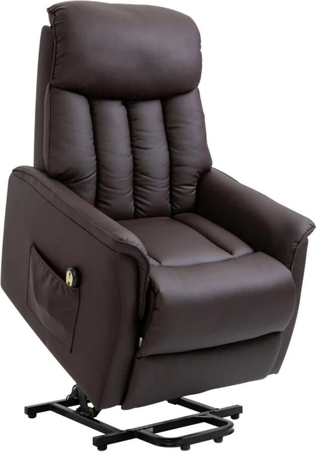 TRUUSK Elektrische Sta-opstoel TV-stoel Fauteuil Met Stahulp Relaxstoel Met Ligfunctie Imitatieleer Bruin 80 x 94 x 104 cm