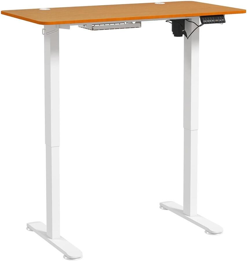 TRUUSK Elektrische Staande Tafel 120x60cm In Hoogte Verstelbaar Anti-botsing Kabeldoos Haak Spaanplaat Natuurhout