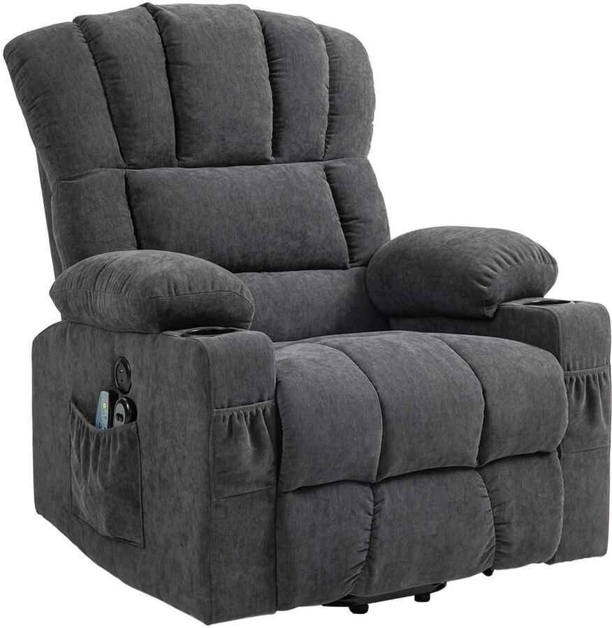 TRUUSK Elektrische TV-fauteuil met Opsta-hulp Relaxfauteuil met Lig- Verwarmings- en Massagefunctie Type-C en