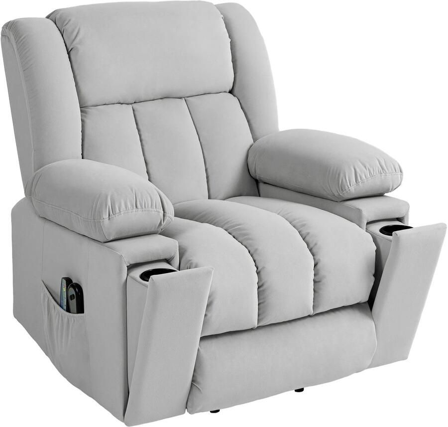 TRUUSK Elektrische TV-fauteuil met Opsta-hulp Relaxfauteuil met Massage- Verwarmings- Ligfunctie Bekerhouder Opslagruimte