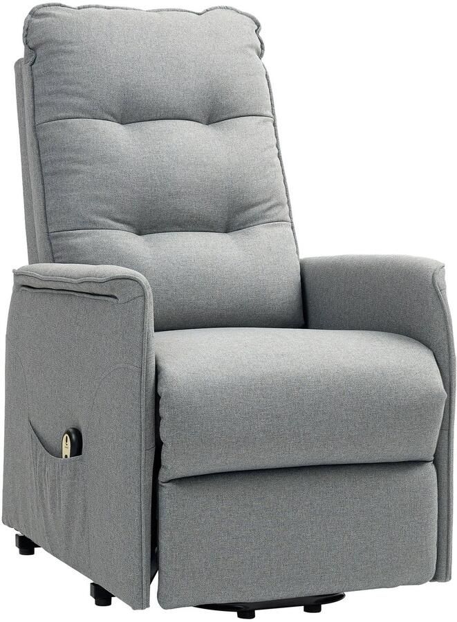 TRUUSK Elektrische TV-Stoel Met Opsta-Hulp Relaxstoel Met Ligfunctie Afstandsbediening Zijvak Zakveer Linnenlook Voor