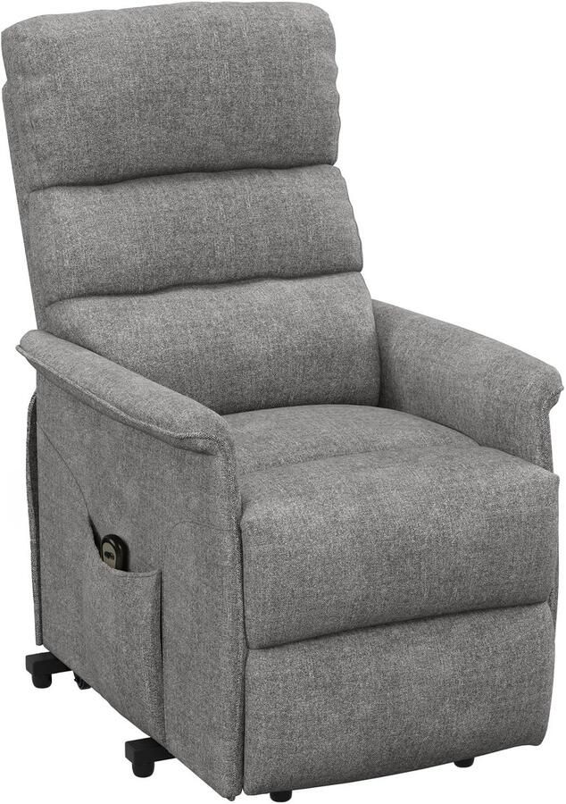 TRUUSK Elektrische TV-stoel Met Opsta-hulp Relaxstoel Met Ligfunctie Linnenlook Zijvak & Afstandsbediening