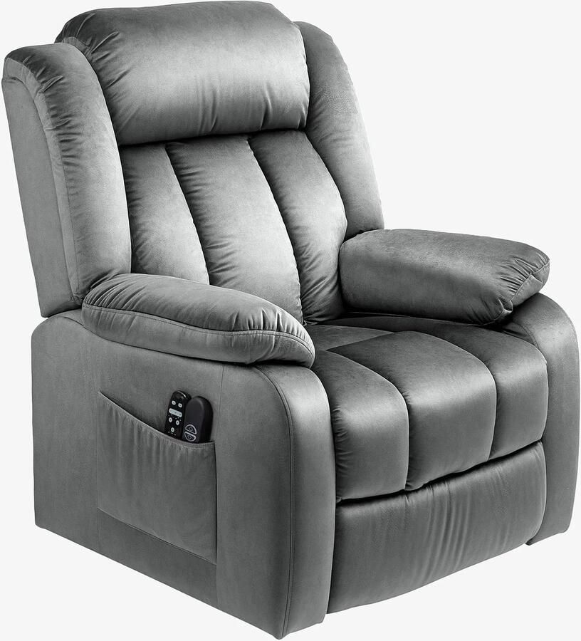 TRUUSK Elektrische TV-stoel met Opsta-hulp Relaxstoel met Ligfunctie Vibratiemassage Verwarmingsfunctie Pocketvering