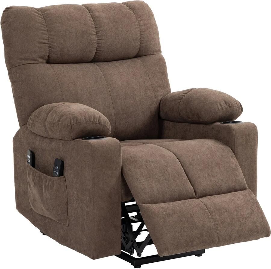 TRUUSK Elektrische TV-stoel Opsta-hulp Relaxstoel met ligfunctie Warmte- en massagefunctie Veersysteem Bruin