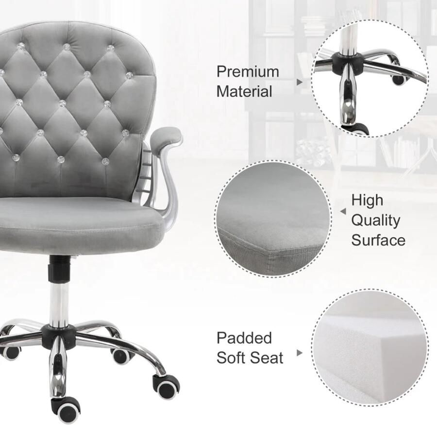 TRUUSK Ergonomische Bureaustoel Directiestoel met Gestoffeerde Rugleuning Grijs 59 5 x 60 5 x 95-105 cm