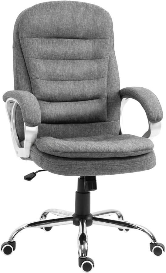 TRUUSK Ergonomische Bureaustoel Draaistoel met Schommelfunctie In Hoogte Verstelbaar Grijs Linnen 64 x 75 x 111-121 cm