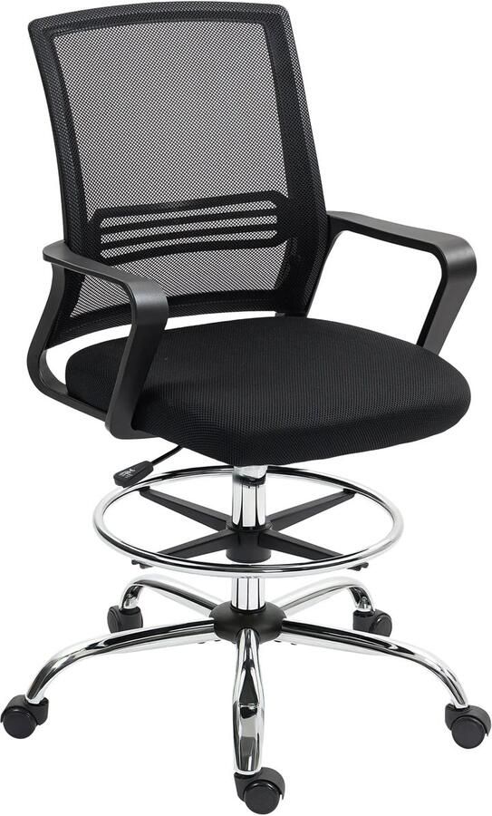 TRUUSK Ergonomische Bureaustoel In Hoogte Verstelbaar Met Armleuning en Lendensteun Voetring Draaibaar Voor Kantoor en