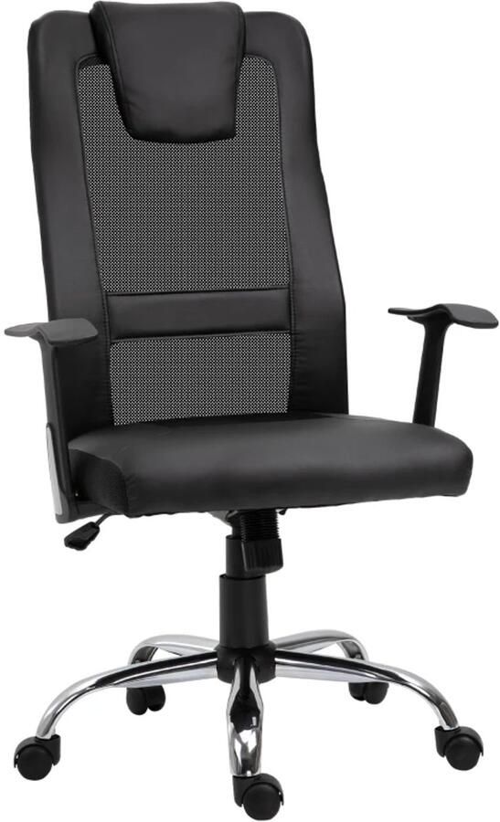 TRUUSK Ergonomische Bureaustoel In Hoogte Verstelbaar PU Leder Zwart 66 x 73 x 108-118 cm