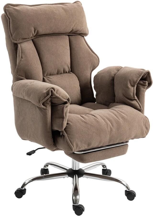 TRUUSK Ergonomische Bureaustoel Kantelbare Rugleuning Voetensteun Zachte Stof Lichtbruin