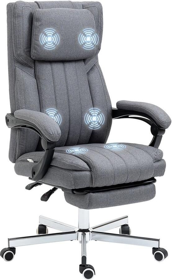 TRUUSK Ergonomische Bureaustoel met 5 Massagestanden Ligfunctie Verstelbare Voetensteun Linnenlook Grijs