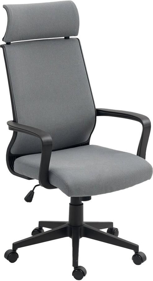 TRUUSK Ergonomische Bureaustoel Met Armleuning Hoofdsteun Draaistoel Met Kantelfunctie Kunstwol-look Donkergrijs